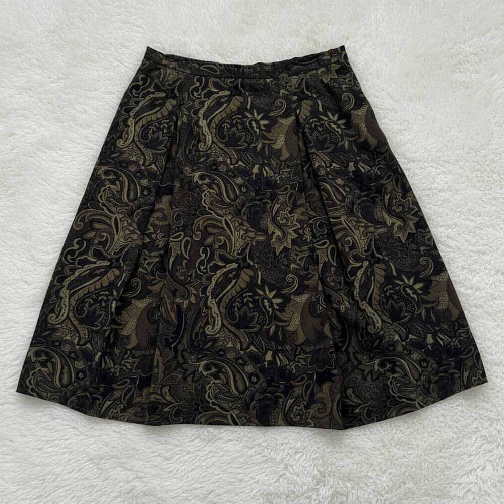 R&K Originals Women's Green Brown Paisley A-Line Knee Length Skirt - Sz 10
b83